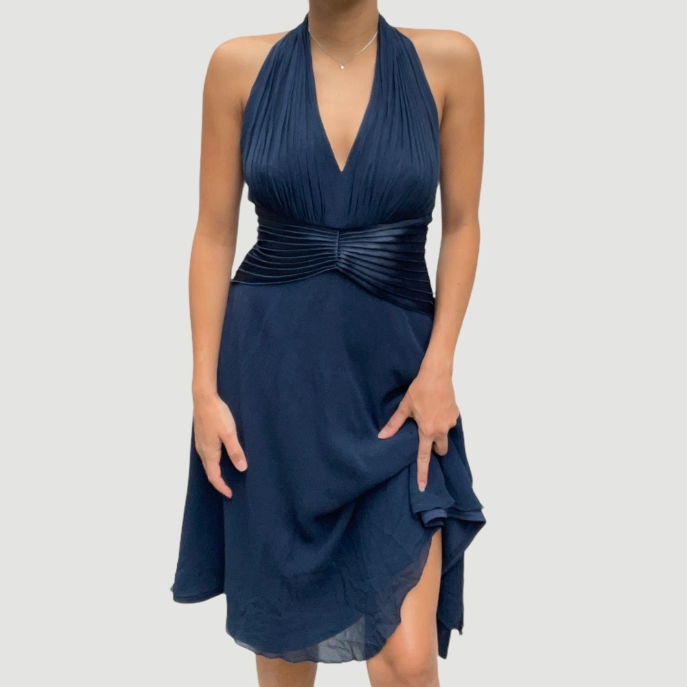Vintage Tadashi Navy Silk Cocktail Dress